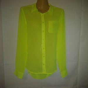 AMERICAN EAGLE Neon Yellow Sheer Blouse Top Size M